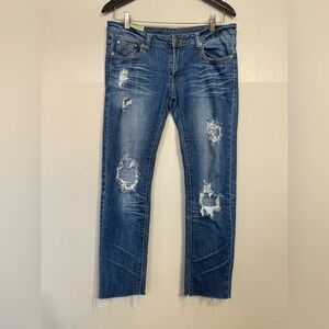 Machine womens Distressed Denim Cropped Midrise Jeans 31x27